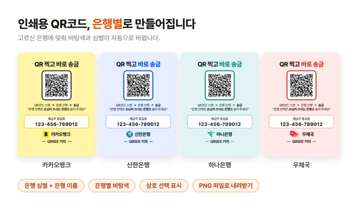 은행별로 만들어지는 인쇄용 QR코드