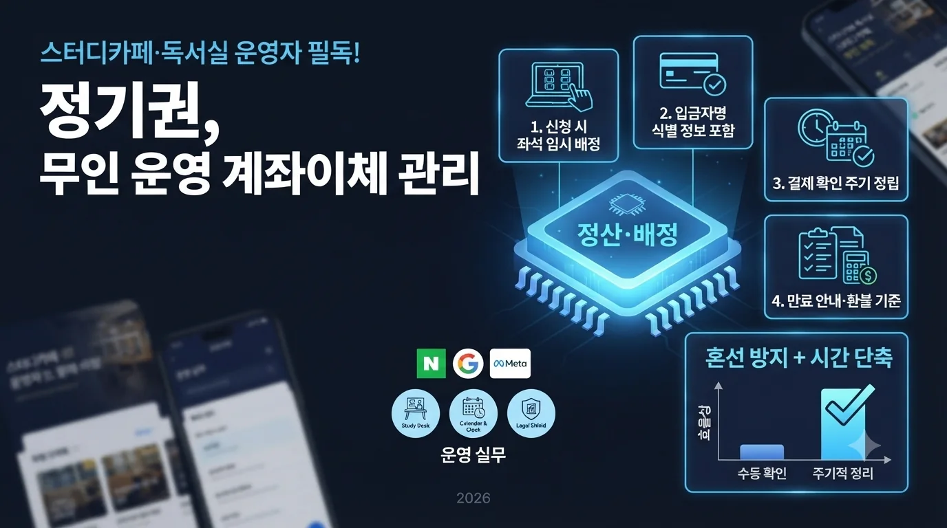 스터디카페·독서실 정기권, 무인 운영에서 계좌이체로 받는 법